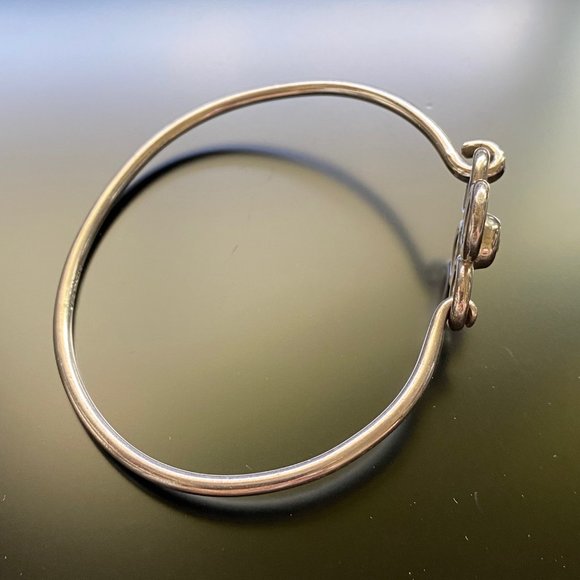 Vintage Mexico 925 Silver Flower Bangle Bracelet w/Pink Crystal Center - Picture 4 of 11